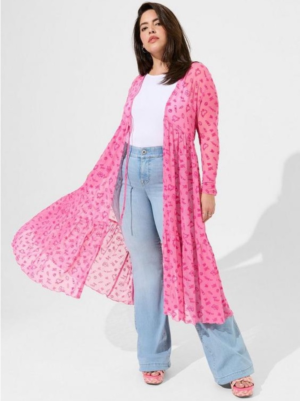 torrid Betsy Johnson Bright Hot Pink Printed Sheer Kimono